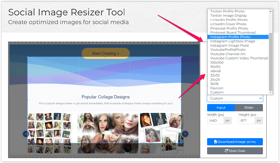 Darmowe narzędzie do tworzenia grafik - social image resizer tool
