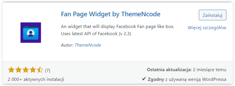 Wtyczka Fan Page Widget by ThemeNcode